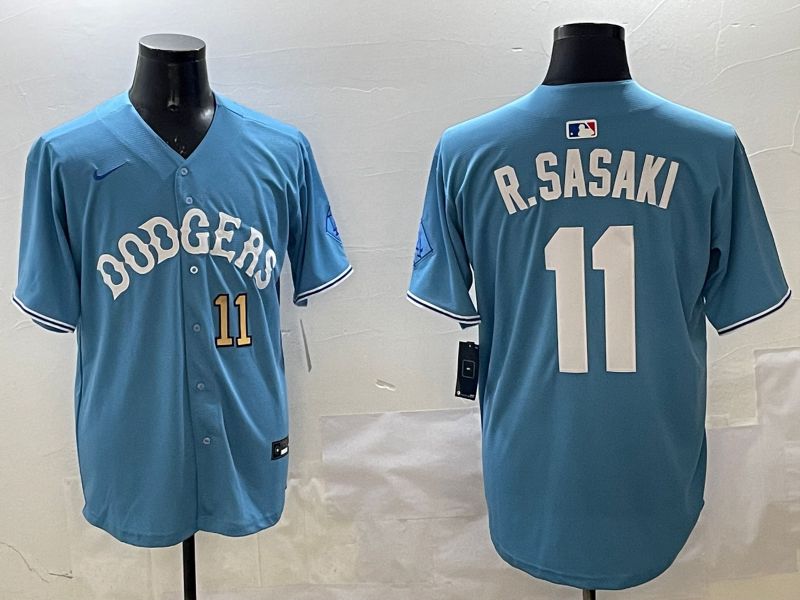 Men Los Angeles Dodgers #11 R.Sasaki Light Blue Joint Name 2025 Nike MLB Jersey style 10->los angeles dodgers->MLB Jersey
